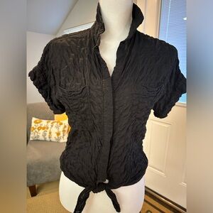 Cloth & Stone Waist Length Collared Short Sleeve Blouse Top